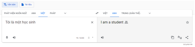 Chọn ngôn ngữ nguồn là tiếng Việt và ngôn ngữ đích là một loại ngôn ngữ mà em được học